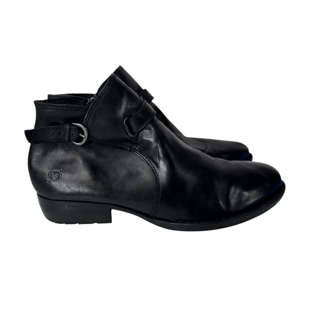 Born Jem Black Side Zip Leather Ankle Boots 9M Leathercore